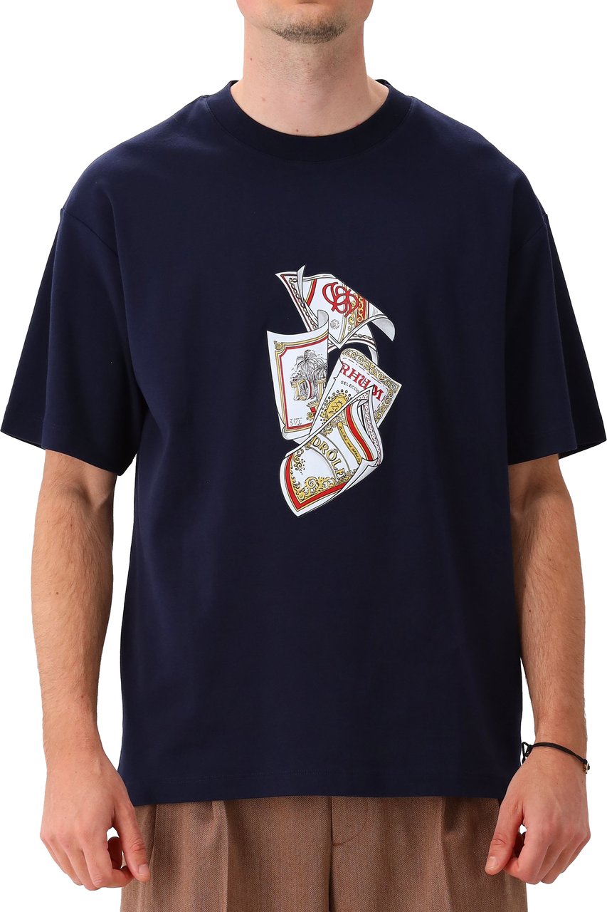Drôle de Monsieur T-shirt Blauw Rum Labels Blauw