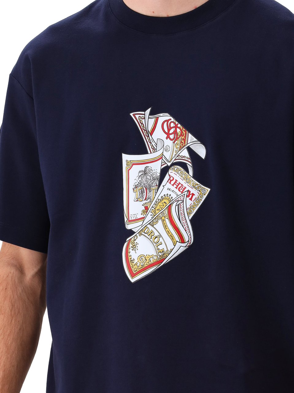 Drôle de Monsieur T-shirt Blauw Rum Labels Blauw
