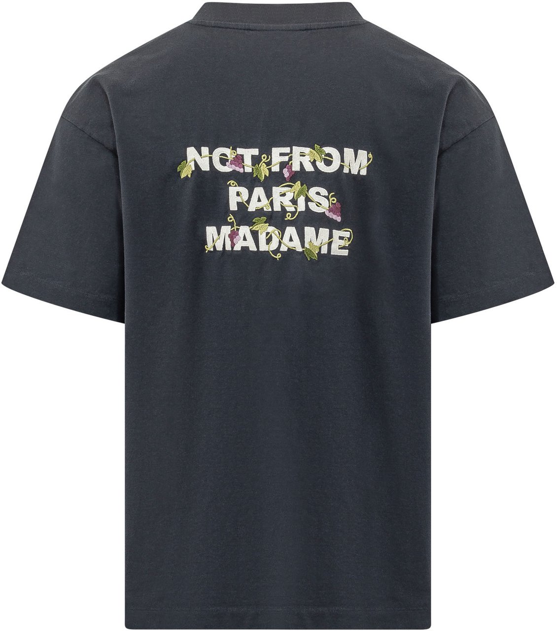 Drôle de Monsieur T-shirt Vine Slogan con Ricamo Donkergrijs