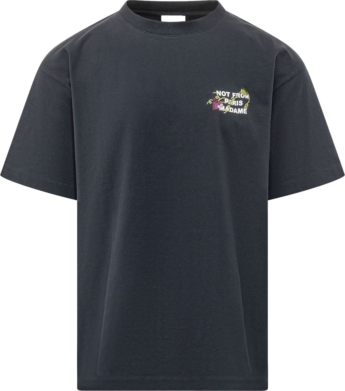 Drôle de Monsieur T-shirt Vine Slogan con Ricamo Donkergrijs