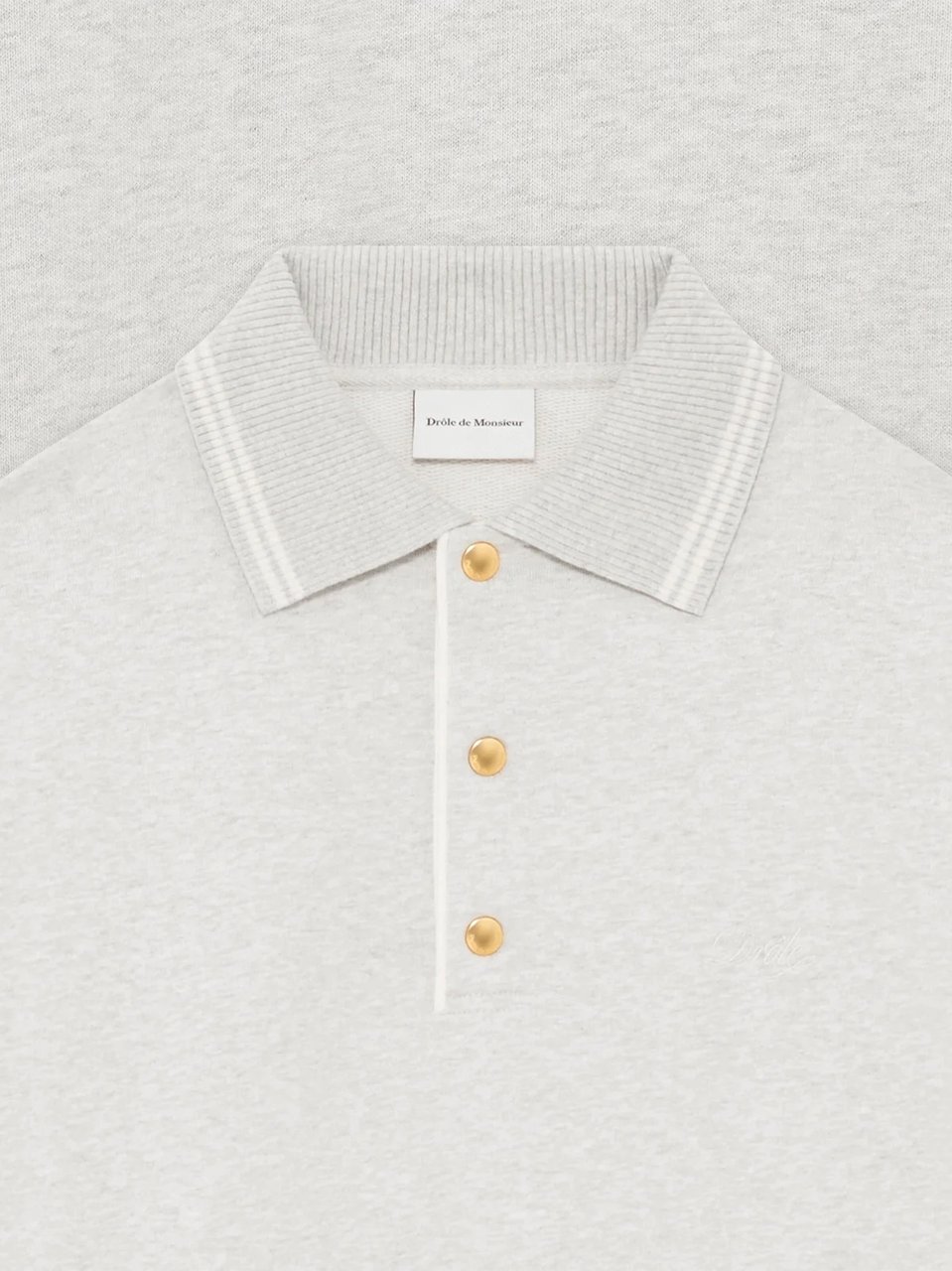 Drôle de Monsieur Long-Sleeve Polo Shirt in Light Grey Wit
