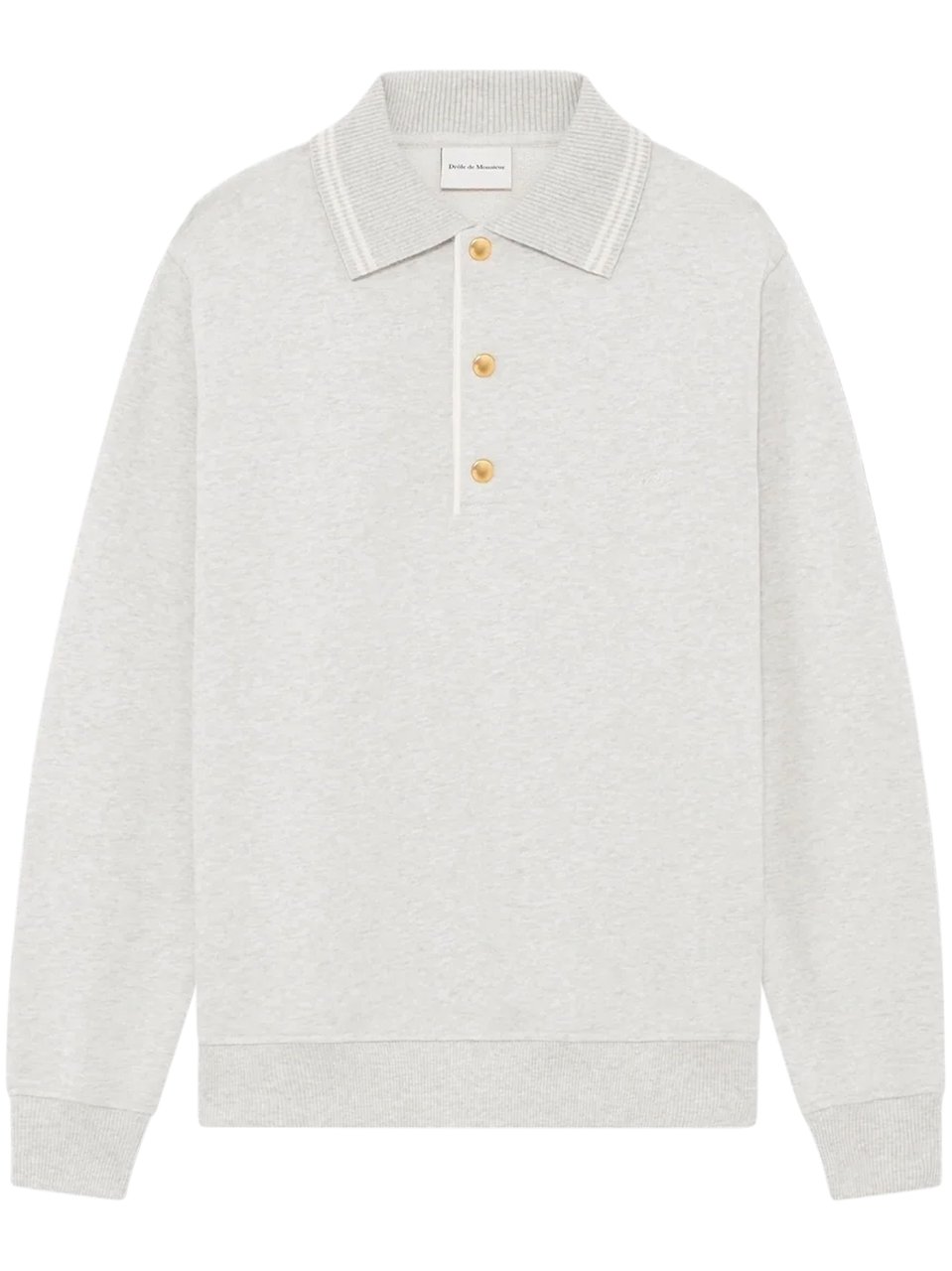 Drôle de Monsieur Long-Sleeve Polo Shirt in Light Grey Wit