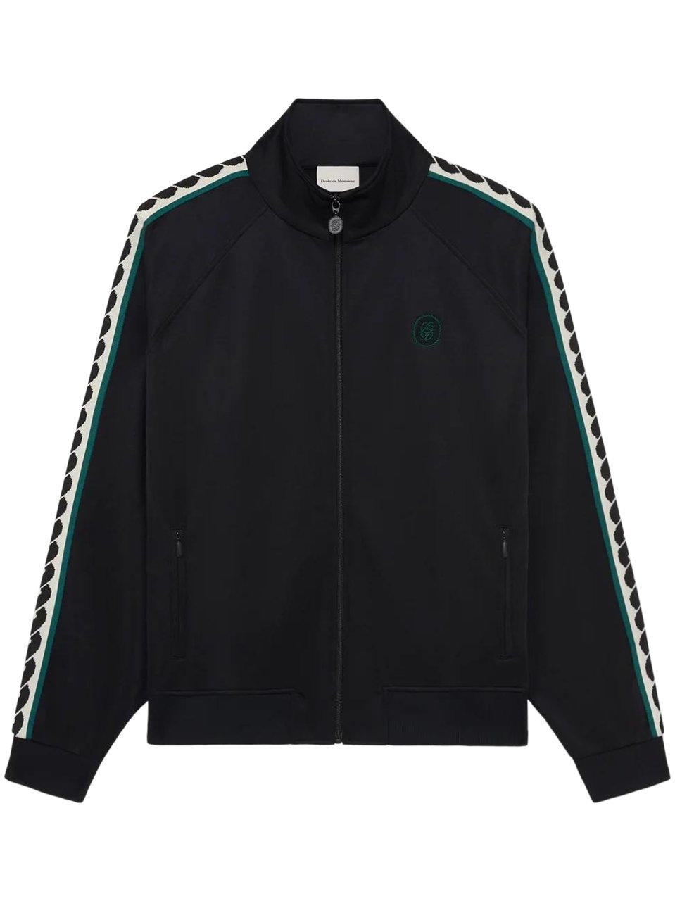 Drôle de Monsieur Zip-Up Jacket with High Collar and Patterned Stripes Zwart