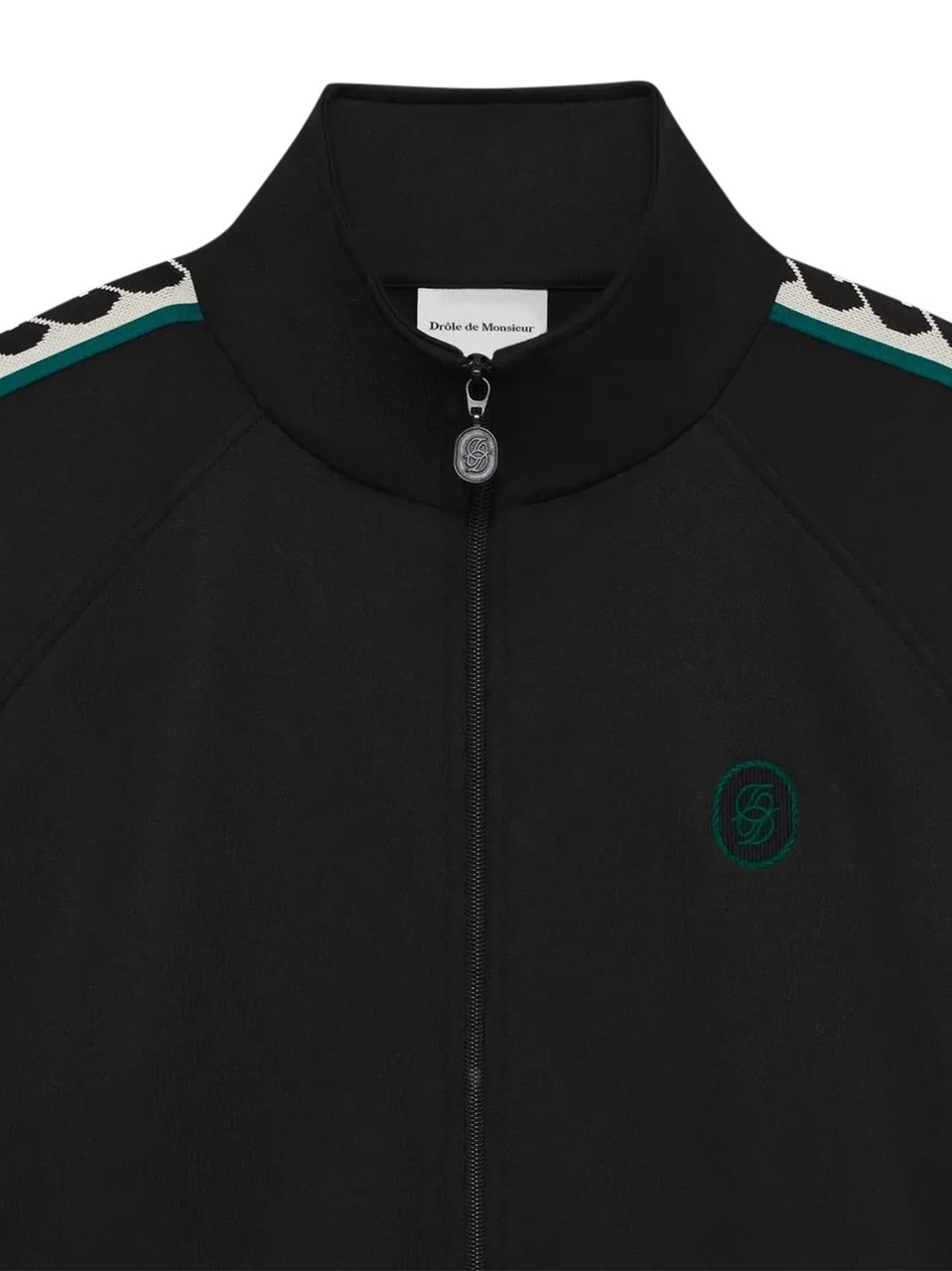 Drôle de Monsieur Zip-Up Jacket with High Collar and Patterned Stripes Zwart