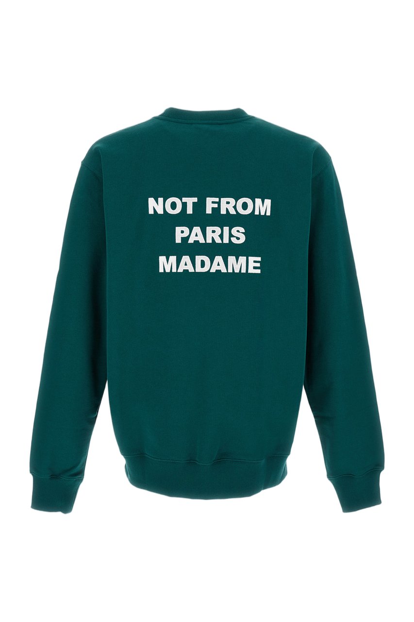 Drôle de Monsieur Slogan Detail Crew Neck Sweatshirt with Relaxed Fit Groen