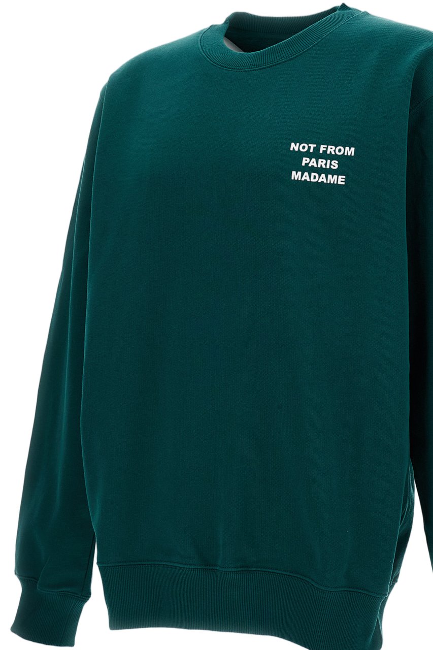 Drôle de Monsieur Slogan Detail Crew Neck Sweatshirt with Relaxed Fit Groen