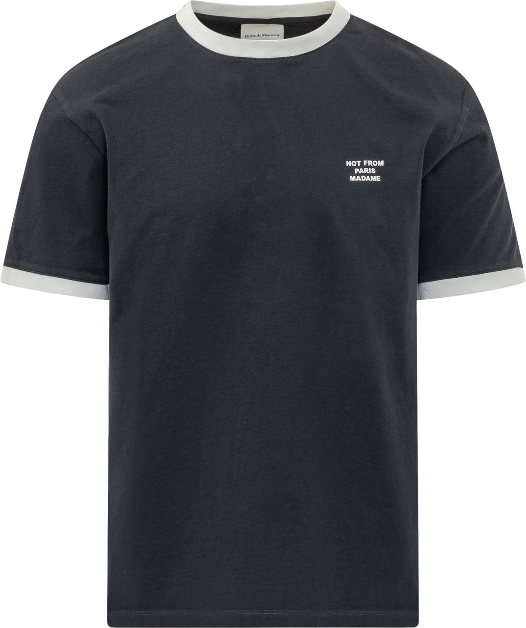 Drôle de Monsieur T-shirt Slogan con Profili a Contrasto Navy