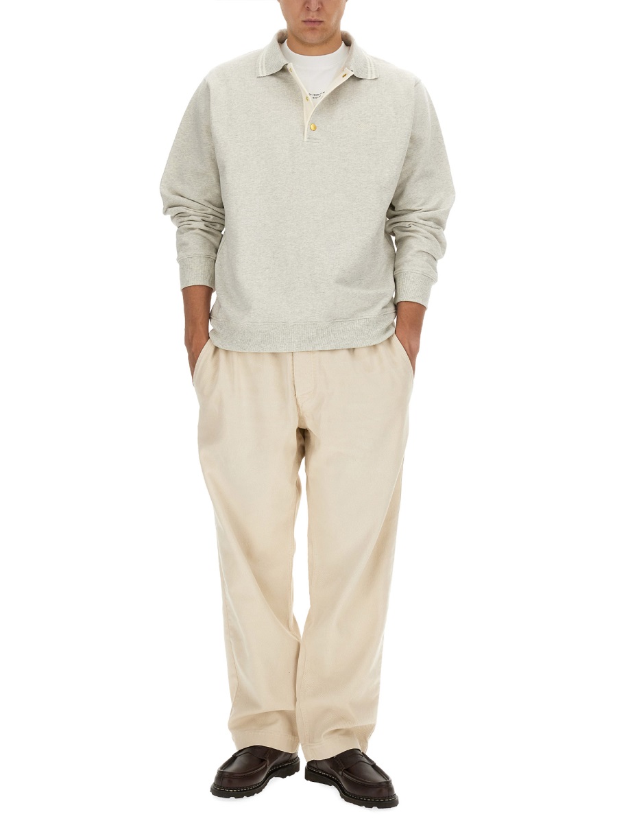 Drôle de Monsieur Textured Cotton Gold Buttons Sweatshirt Wit
