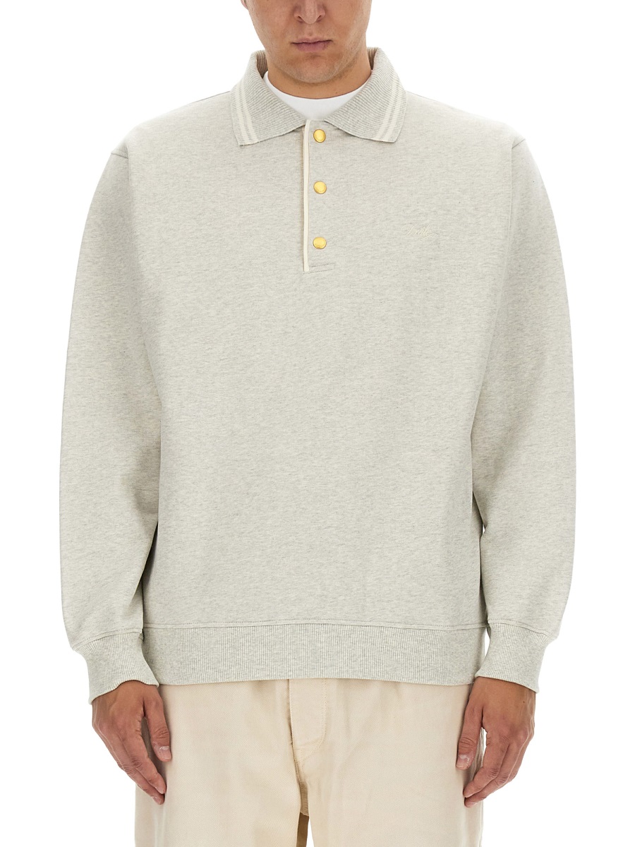Drôle de Monsieur Textured Cotton Gold Buttons Sweatshirt Wit