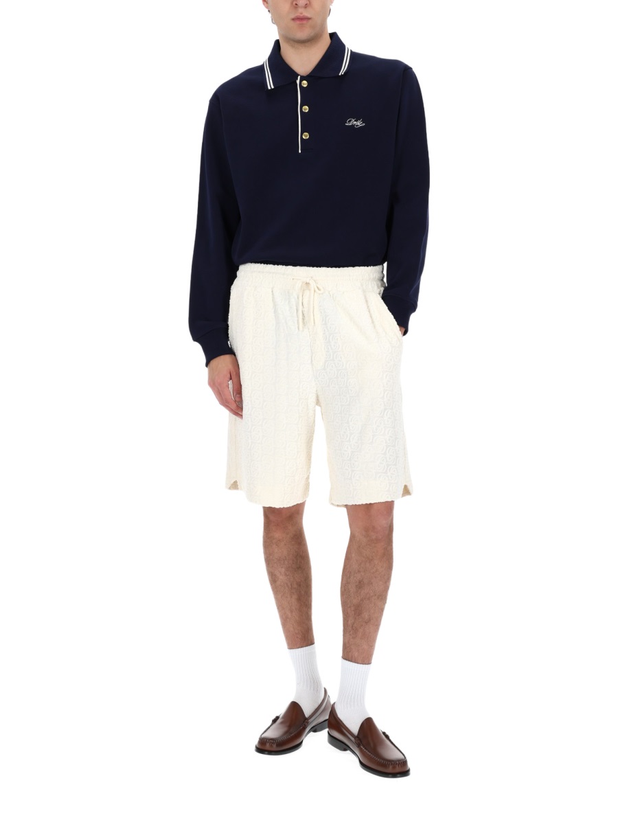 Drôle de Monsieur Sweatshirt White Stripe Cuffs Polo Shirt Zwart