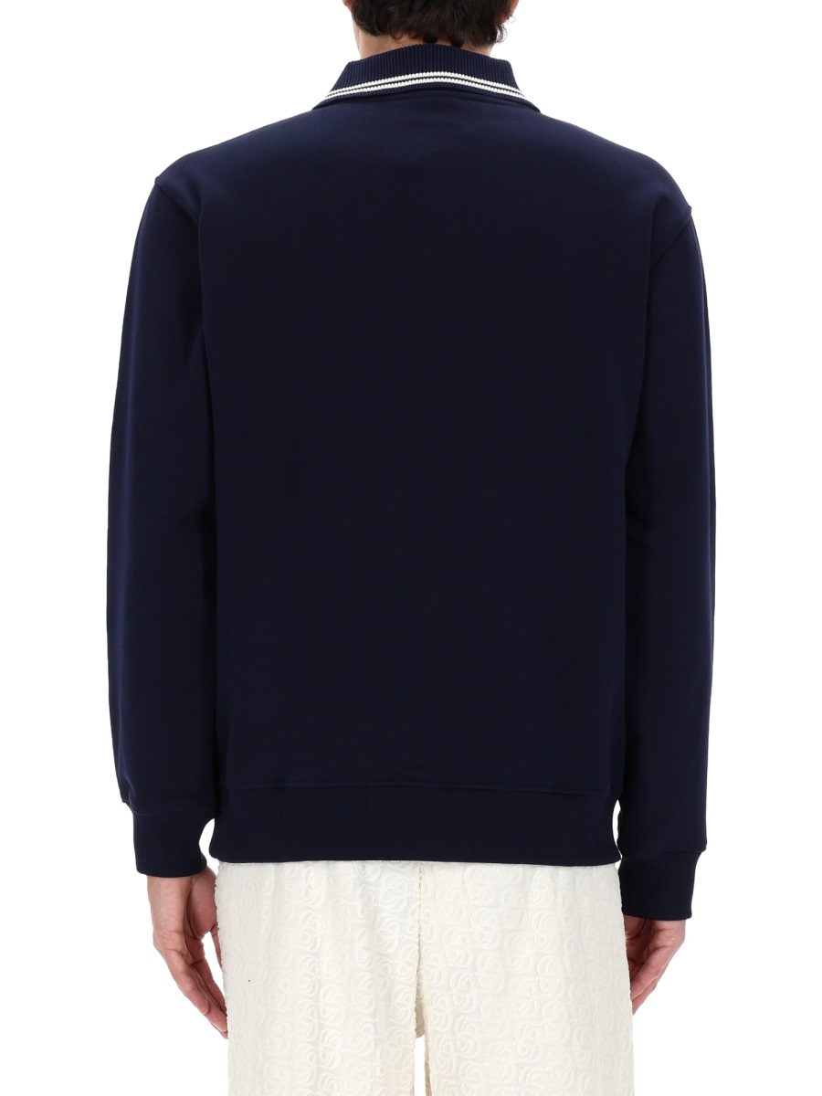 Drôle de Monsieur Sweatshirt White Stripe Cuffs Polo Shirt Zwart