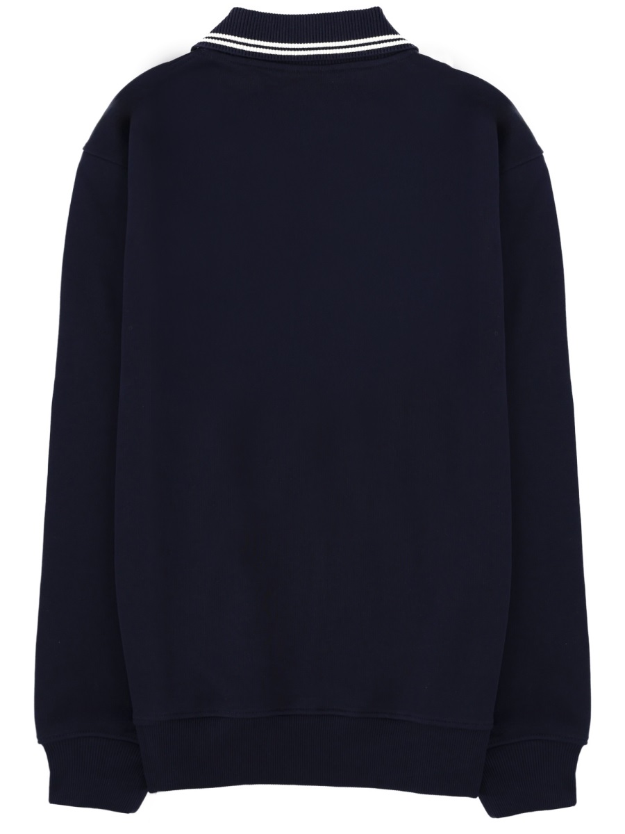 Drôle de Monsieur Sweatshirt White Stripe Cuffs Polo Shirt Zwart