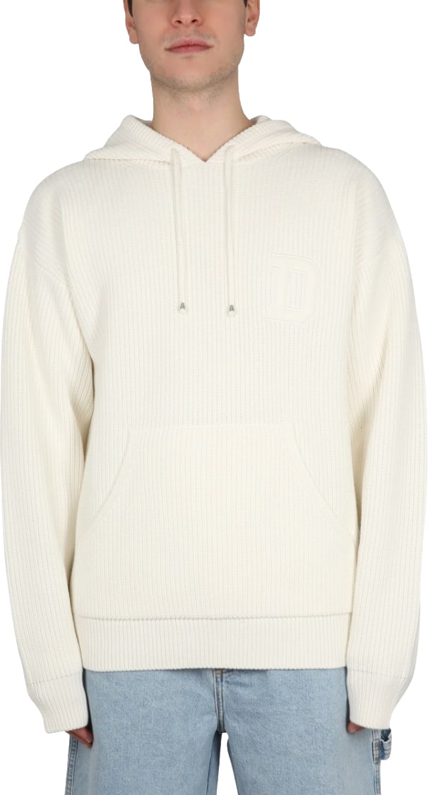 Drôle de Monsieur Ribbed White Hooded Shirt With Drawstring Neutraal