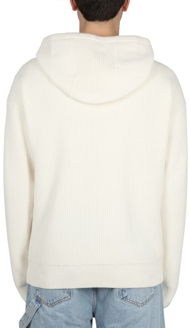 Drôle de Monsieur Ribbed White Hooded Shirt With Drawstring Neutraal