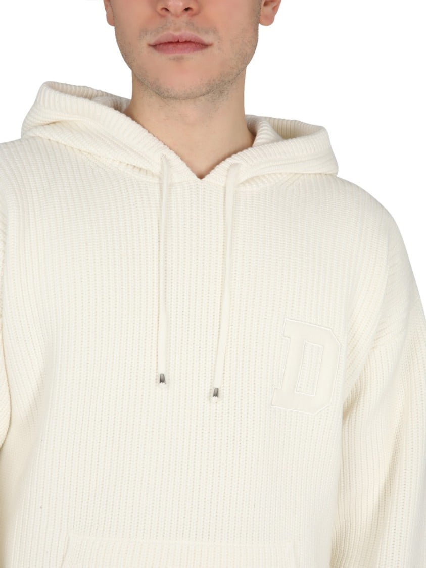 Drôle de Monsieur Ribbed White Hooded Shirt With Drawstring Neutraal