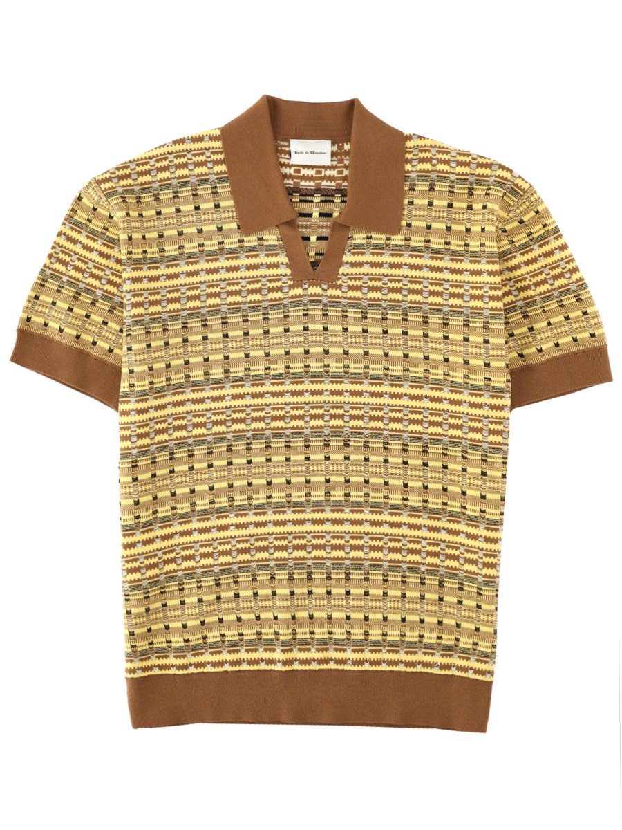 Drôle de Monsieur Brown Maille Coogie Geometric Polo Shirt Bruin