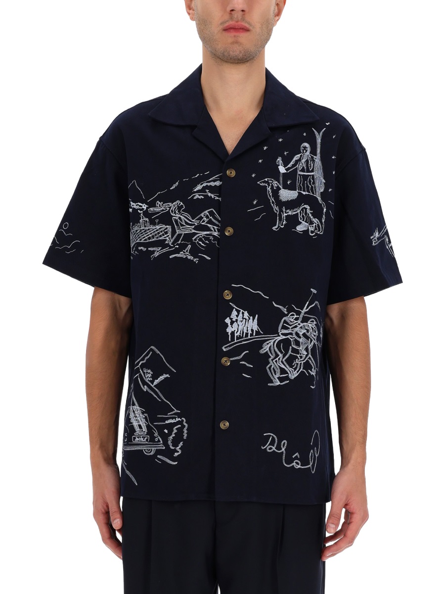 Drôle de Monsieur Intricately Embroidered Cotton Shirt Zwart