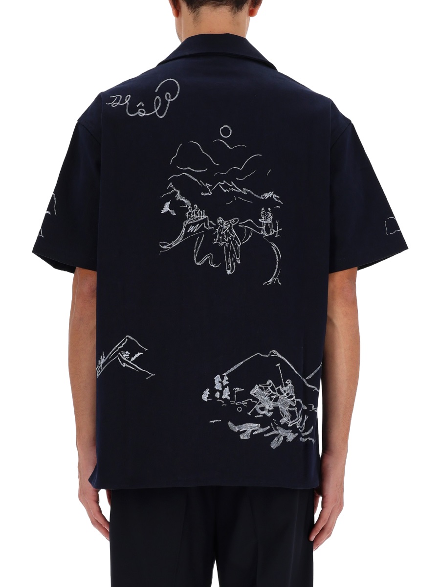 Drôle de Monsieur Intricately Embroidered Cotton Shirt Zwart