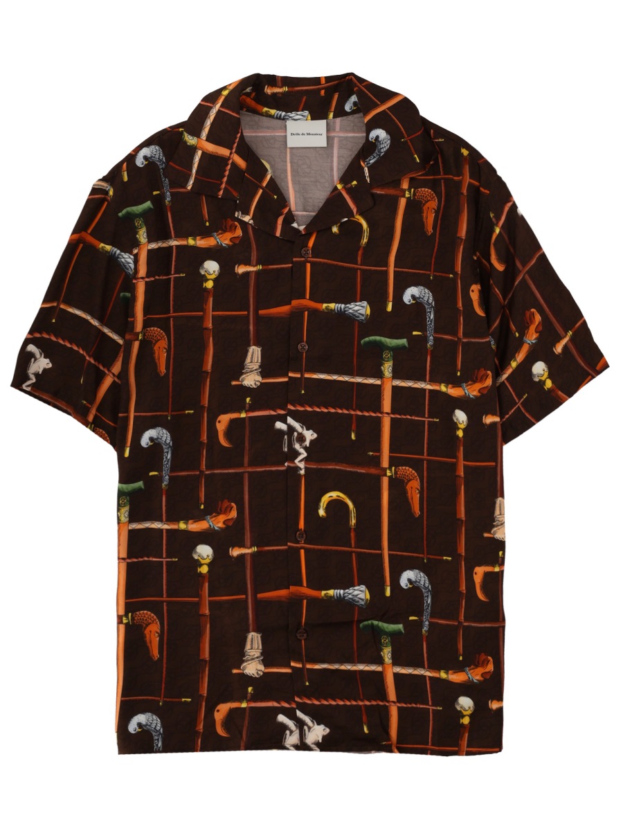 Drôle de Monsieur Dark Brown Walking Stick Print Shirt Zwart