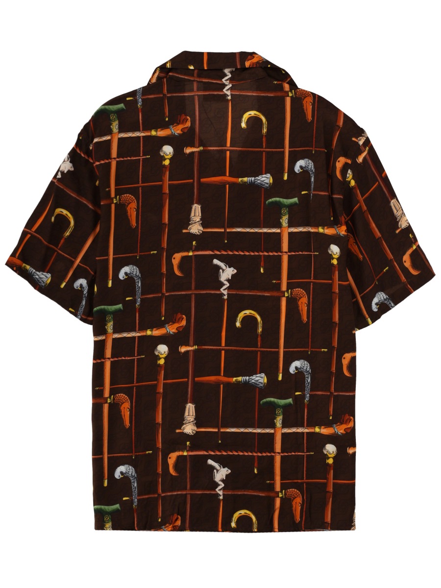Drôle de Monsieur Dark Brown Walking Stick Print Shirt Zwart