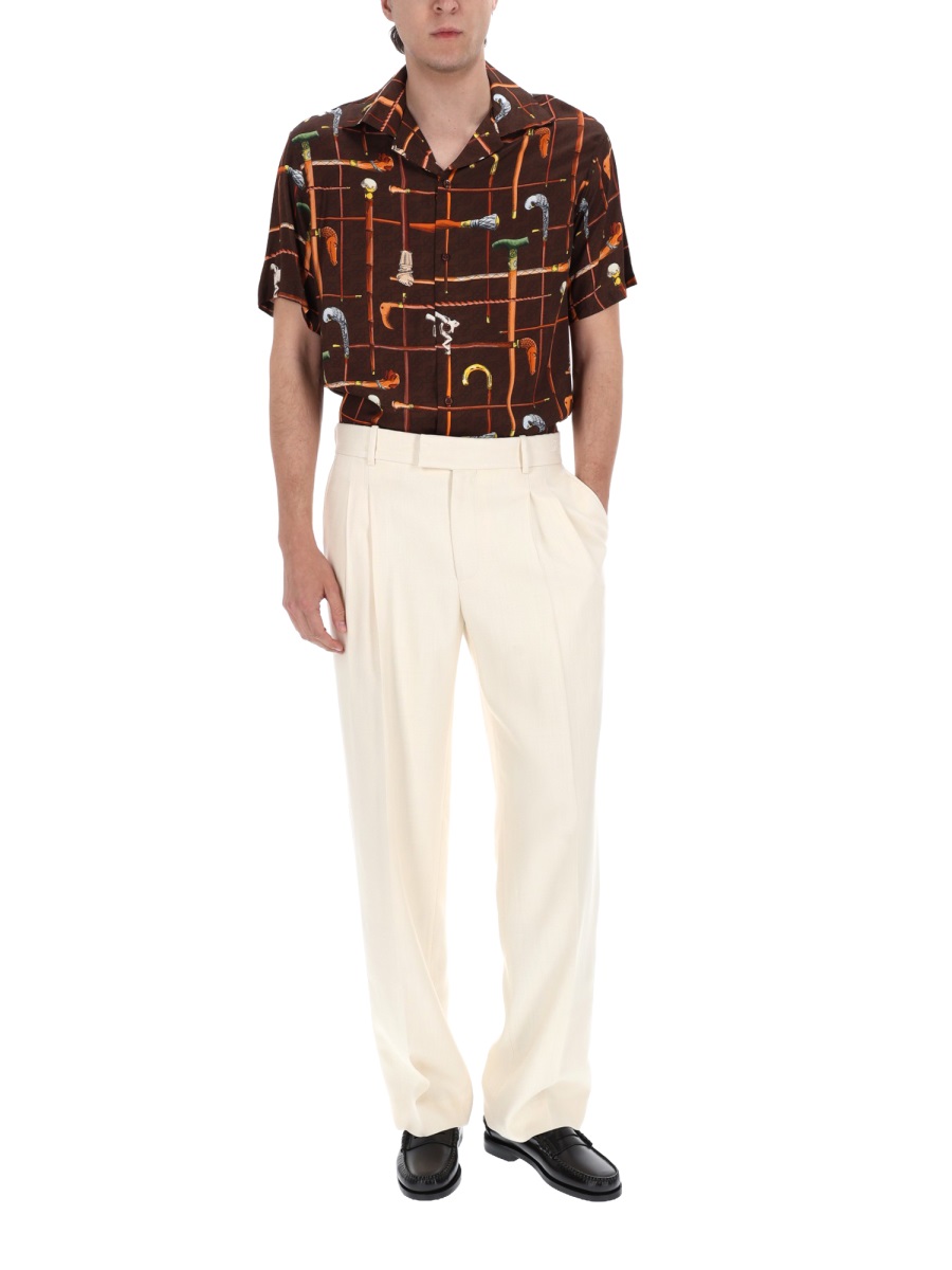 Drôle de Monsieur Dark Brown Walking Stick Print Shirt Zwart