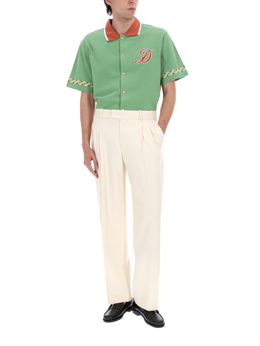 Drôle de Monsieur Muted Green Slogan D Logo Shirt Groen