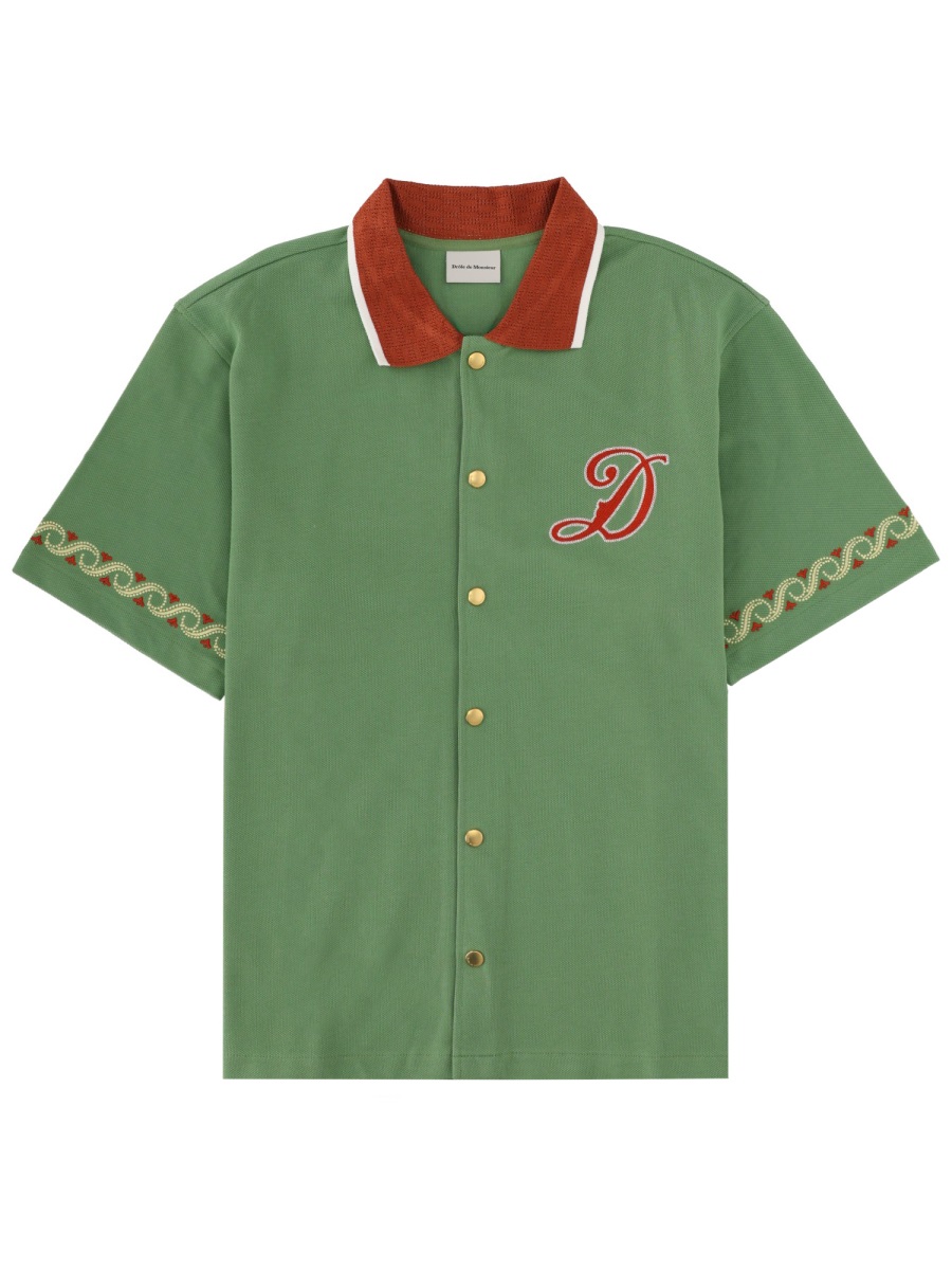 Drôle de Monsieur Muted Green Slogan D Logo Shirt Groen