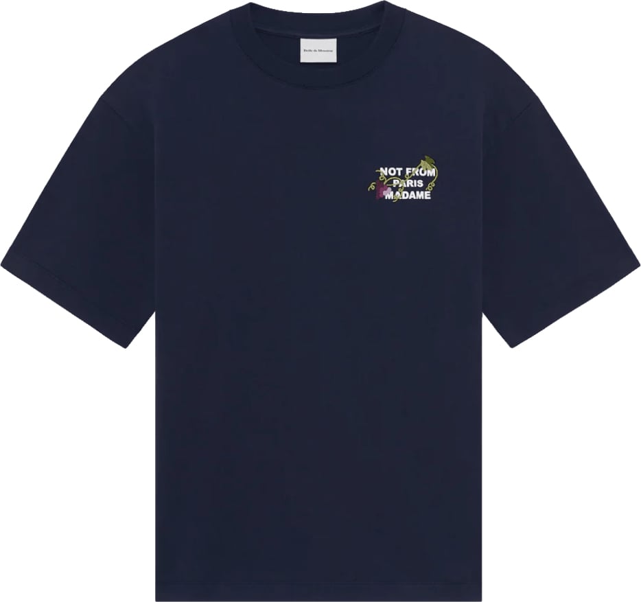 Drôle de Monsieur VINE EMBROIDERED SLOGAN T-SHIRT Navy