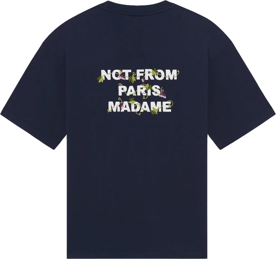 Drôle de Monsieur VINE EMBROIDERED SLOGAN T-SHIRT Navy