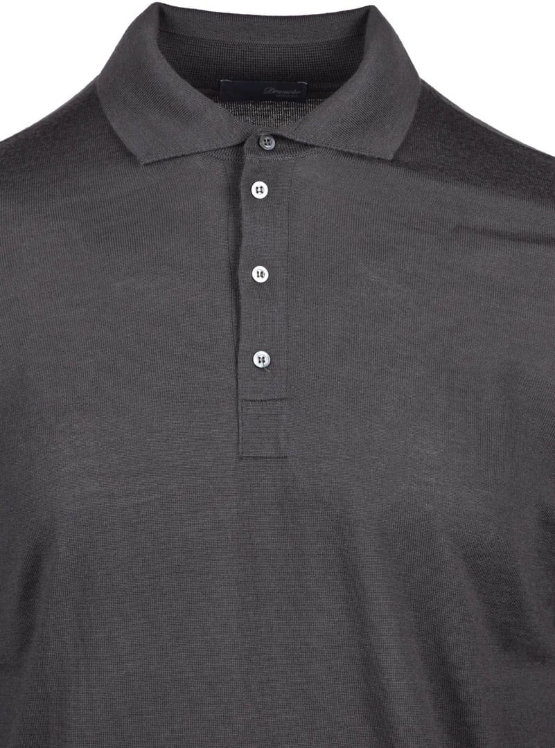 Drumohr Merino Wool Knit Polo - Stone Grijs
