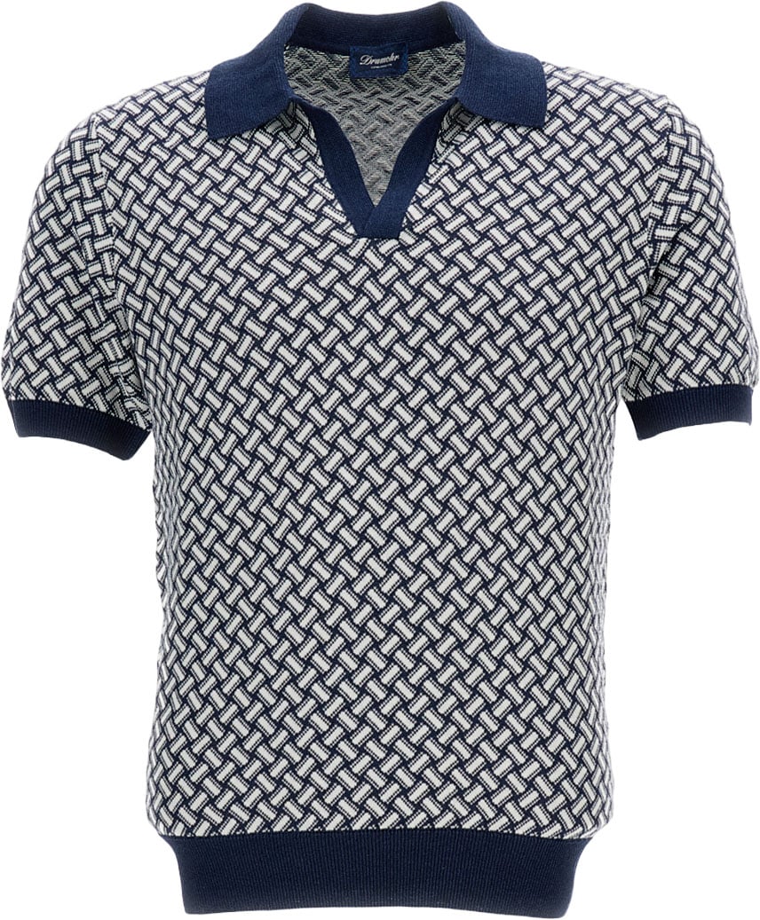 Drumohr Blue/White Cotton-Blend Polo Shirt Blauw