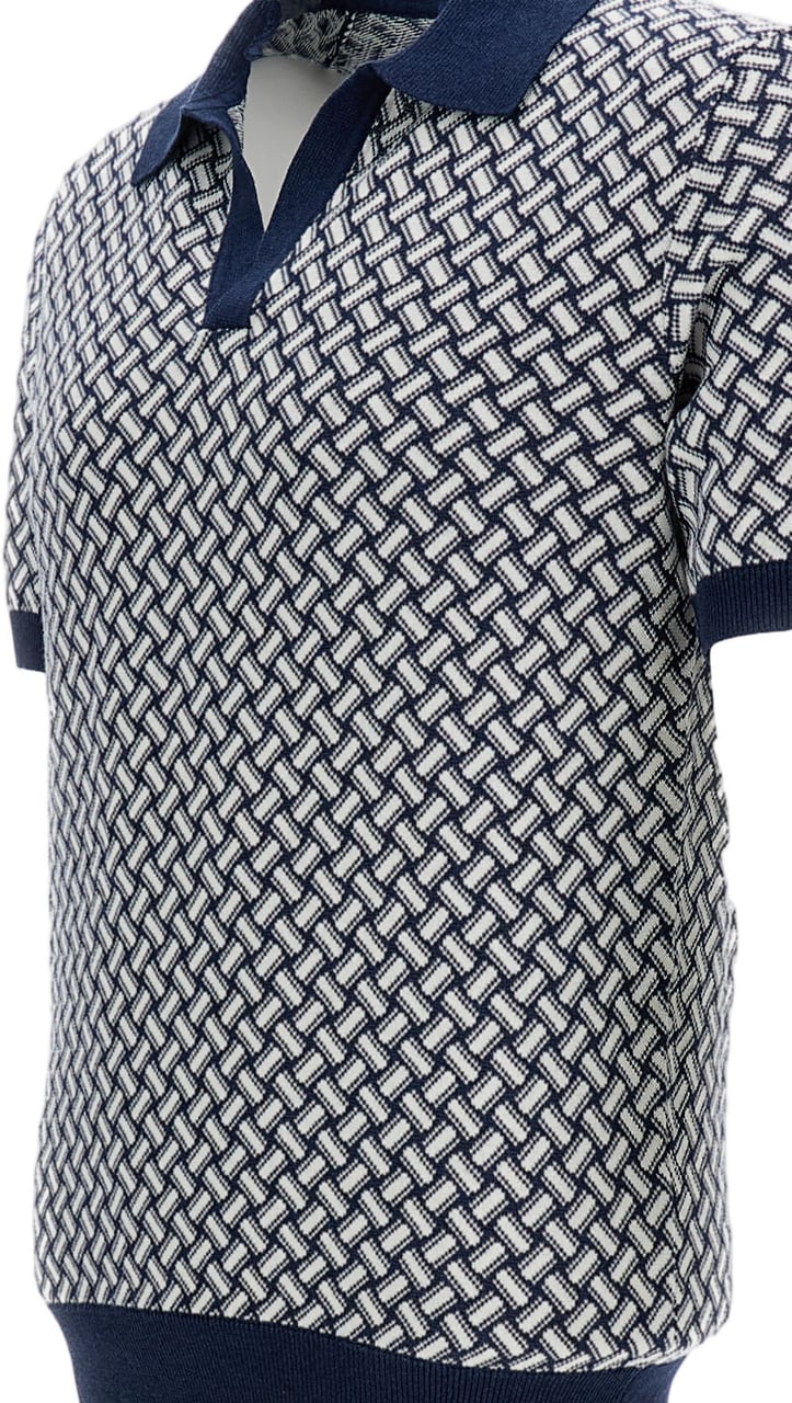 Drumohr Blue/White Cotton-Blend Polo Shirt Blauw