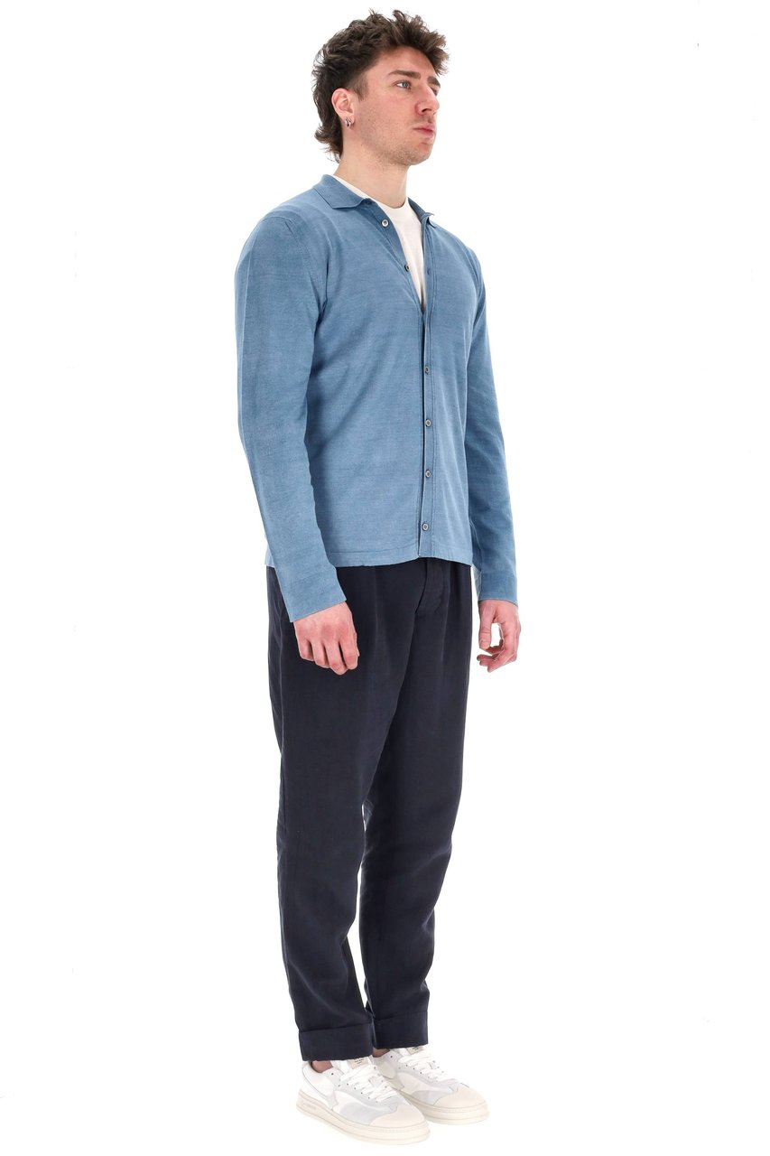 Drumohr Long Sleeve Brushed Denim Shirt Blauw