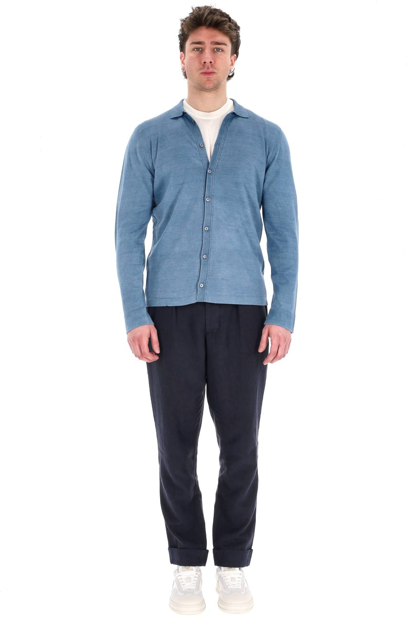 Drumohr Long Sleeve Brushed Denim Shirt Blauw