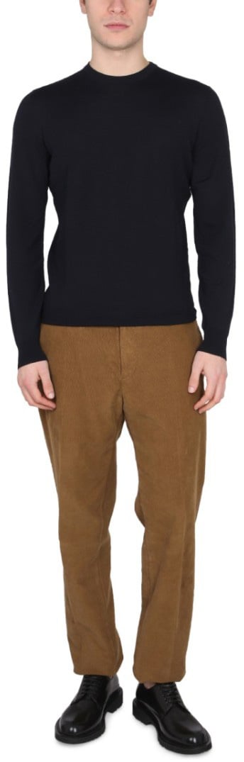 Drumohr Tailored Cross-Neck Wool Jersey With Ribbed Collar Zwart