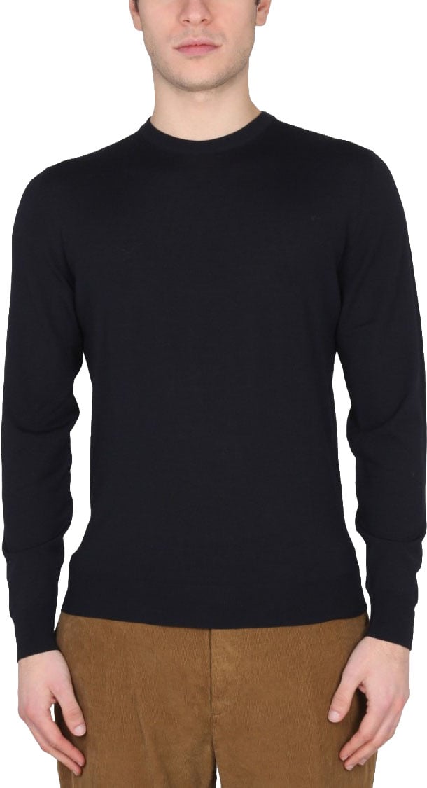 Drumohr Tailored Cross-Neck Wool Jersey With Ribbed Collar Zwart