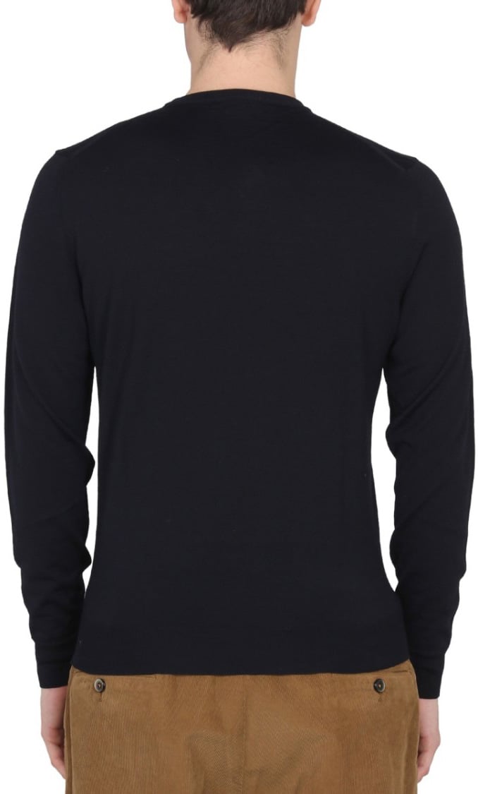 Drumohr Tailored Cross-Neck Wool Jersey With Ribbed Collar Zwart