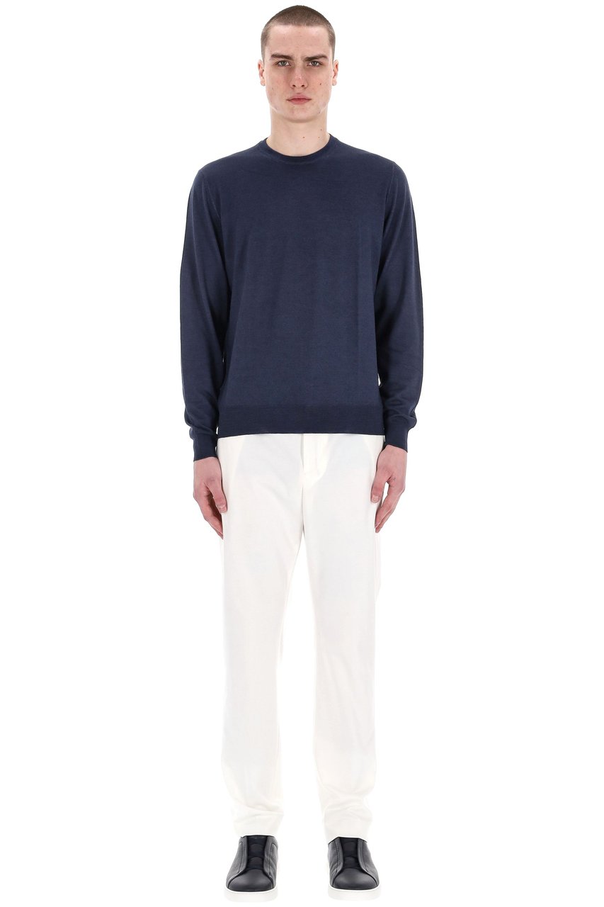 Drumohr Acquerello Super 140’S Wool Crewneck Sweater Zwart