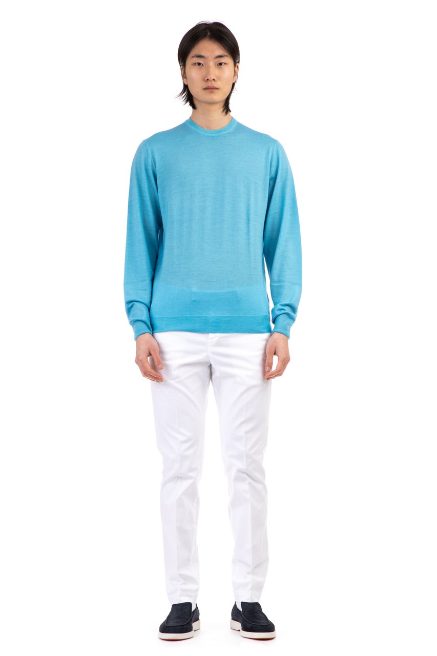 Drumohr Extrafine Super 140's Watercolor Dye Wool Crewneck Sweater Blauw