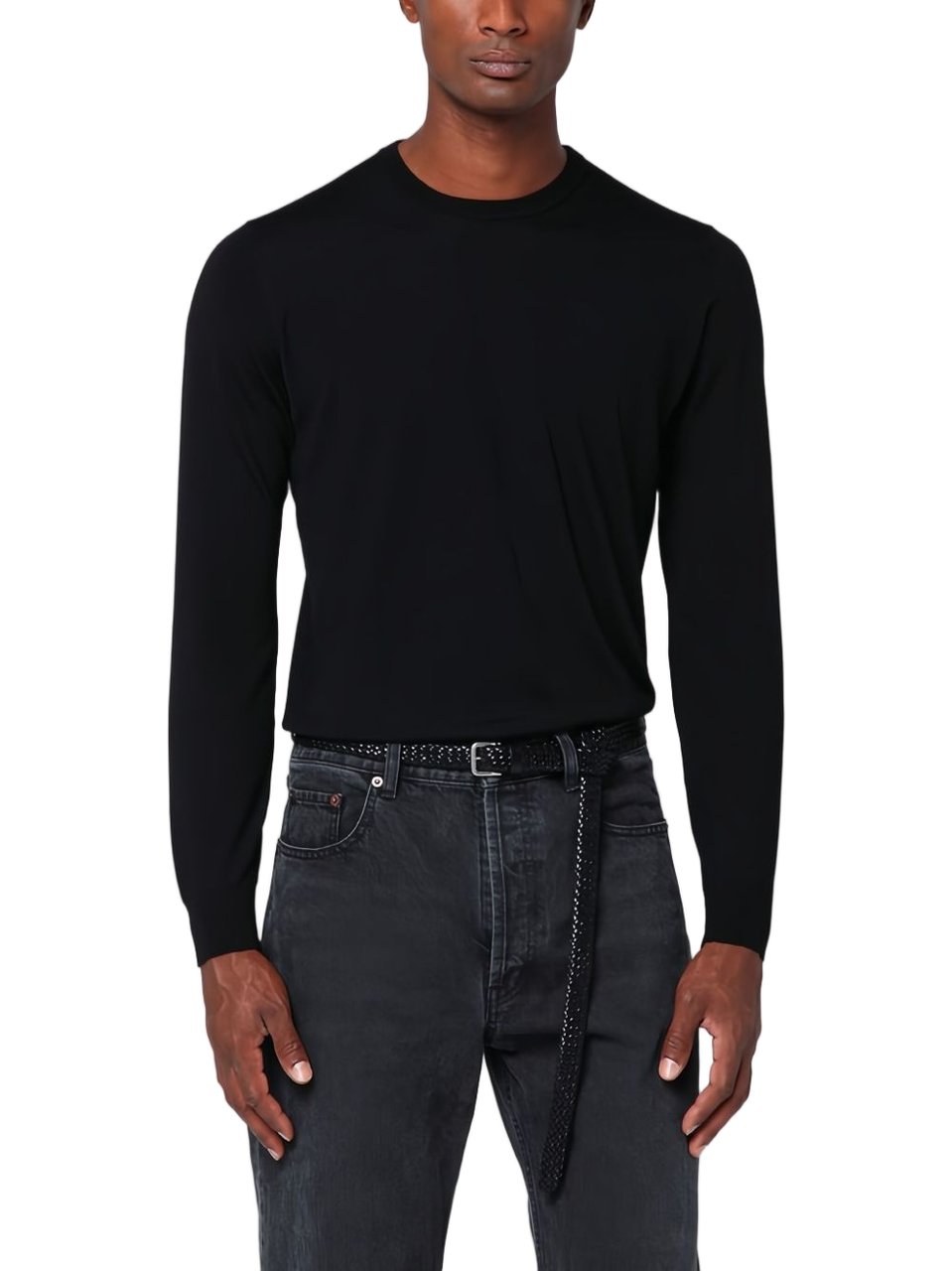 Drumohr Long-Sleeved Black Crew Neck Sweater Zwart