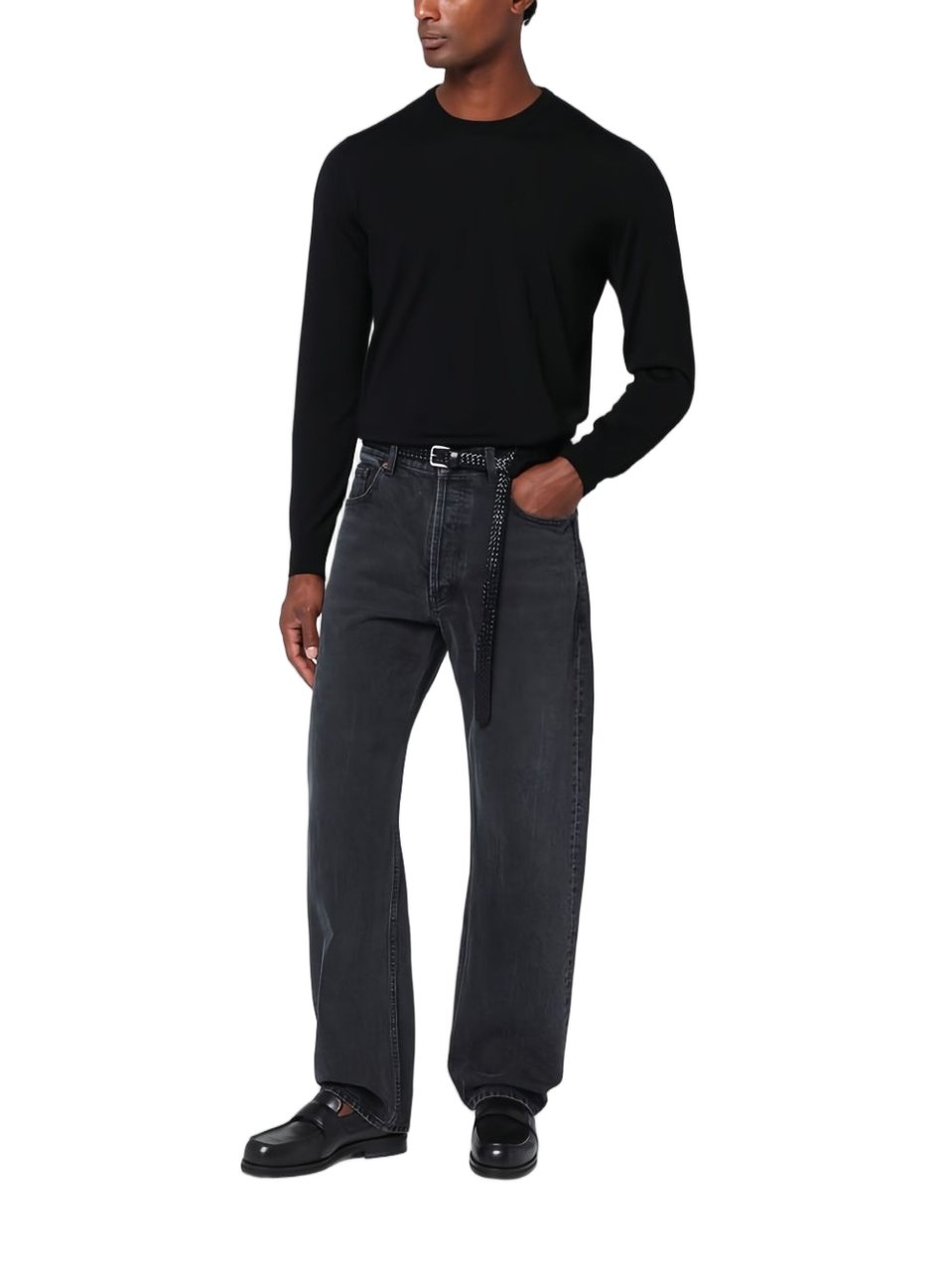 Drumohr Long-Sleeved Black Crew Neck Sweater Zwart