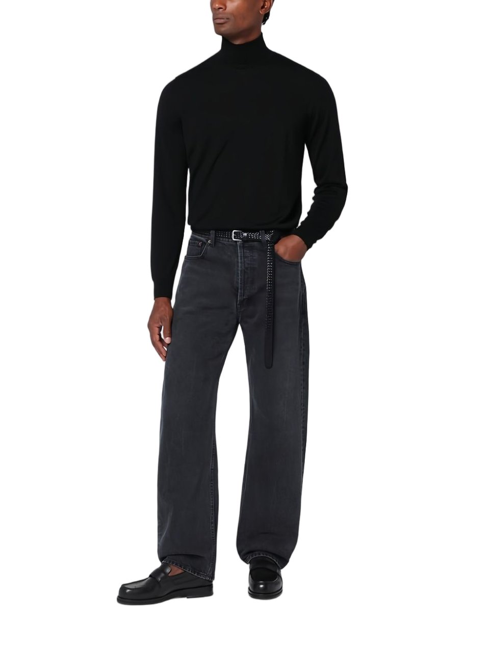 Drumohr Black Fitted Ribbed Turtleneck Sweater Zwart