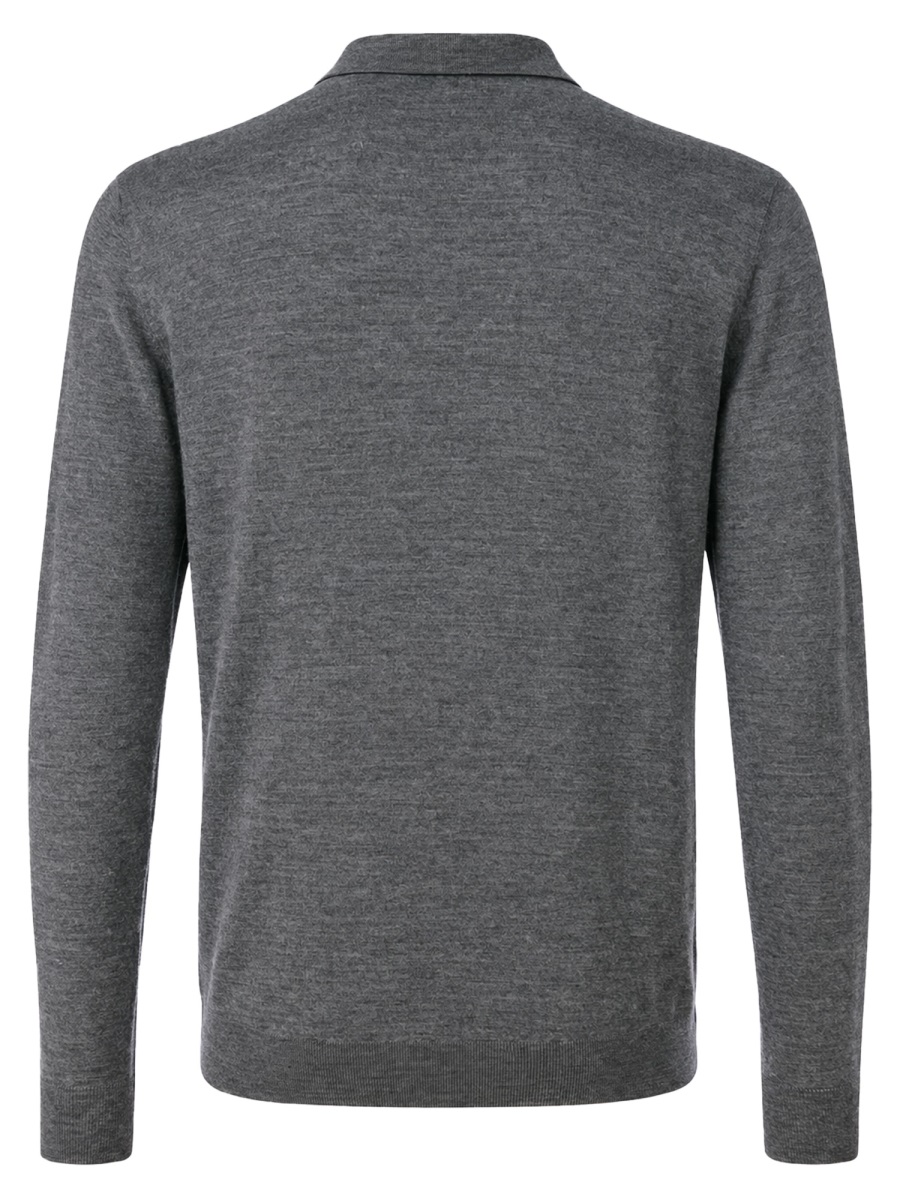 Drumohr Grey Long-Sleeved Merino Wool Polo Shirt Grijs