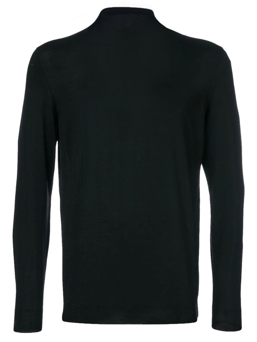 Drumohr Black Long-Sleeved Wool Polo Shirt Zwart