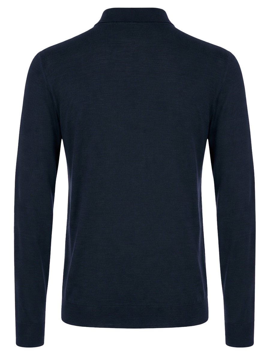 Drumohr Brown Long-Sleeved Merino Wool Polo Shirt Blauw