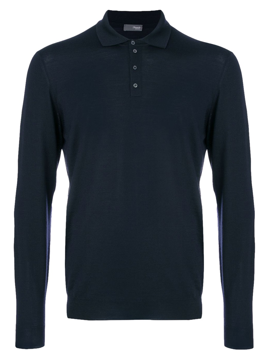 Drumohr Brown Long-Sleeved Merino Wool Polo Shirt Blauw
