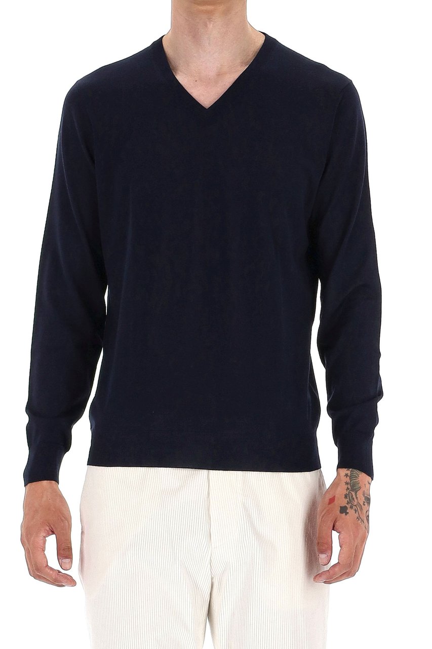 Drumohr Super 140’s Wool V-Neck Sweater Zwart