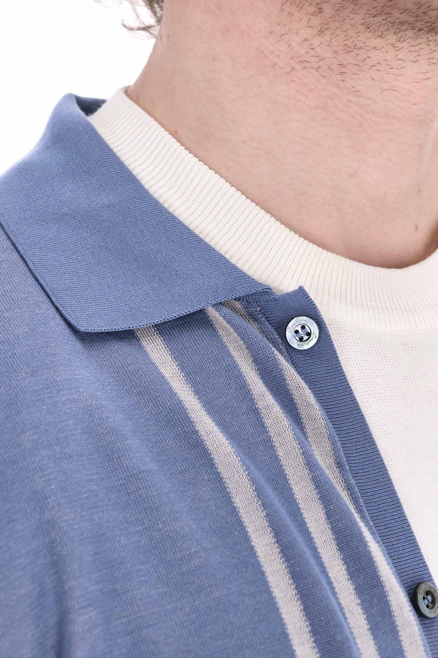 Drumohr Vertical Stripe Cotton Polo-Shirt Wit