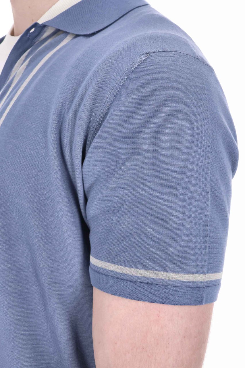 Drumohr Vertical Stripe Cotton Polo-Shirt Wit