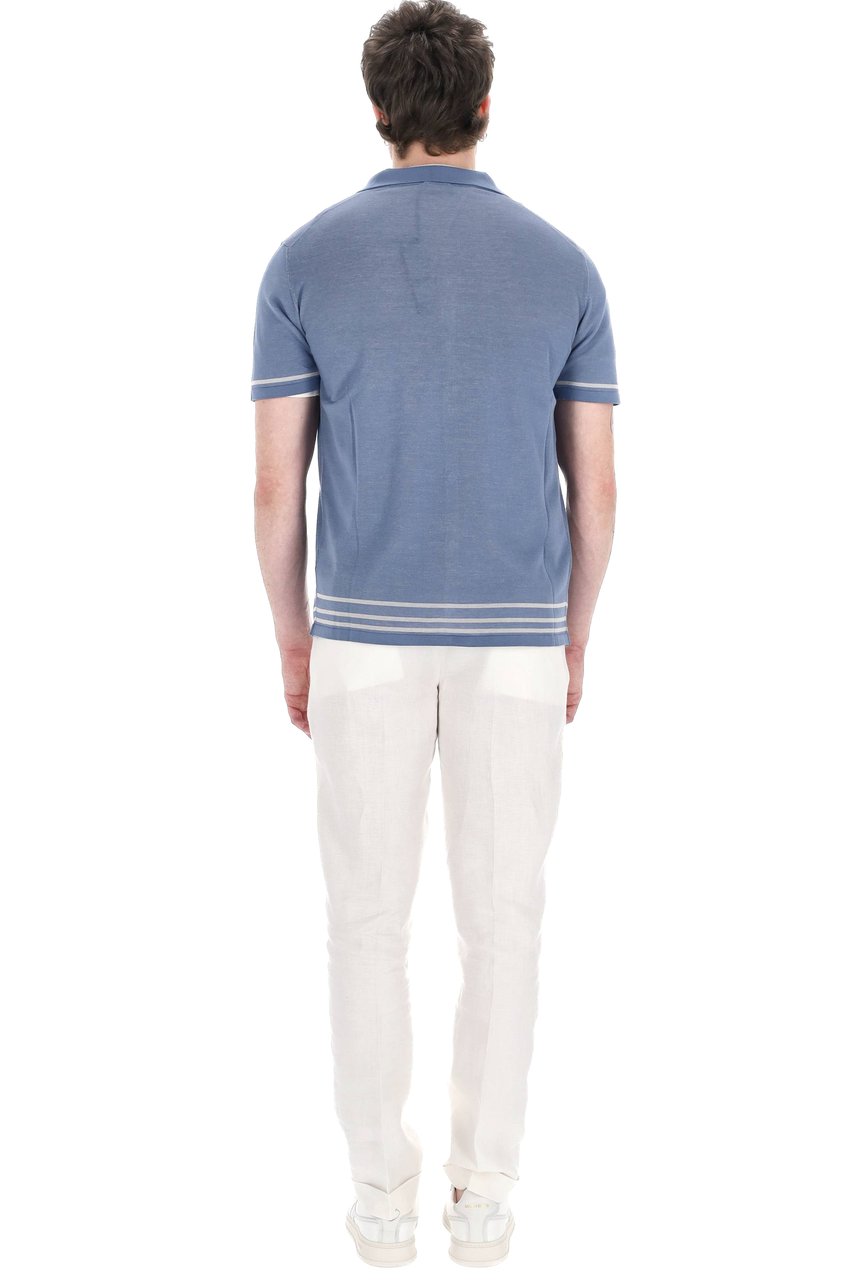 Drumohr Vertical Stripe Cotton Polo-Shirt Wit